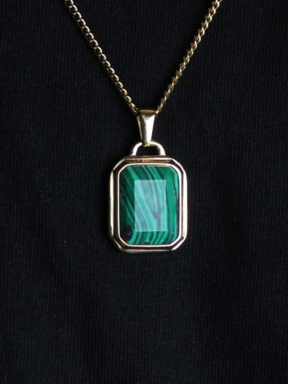 Gold Malachite Pendant Necklace Green Gemstone